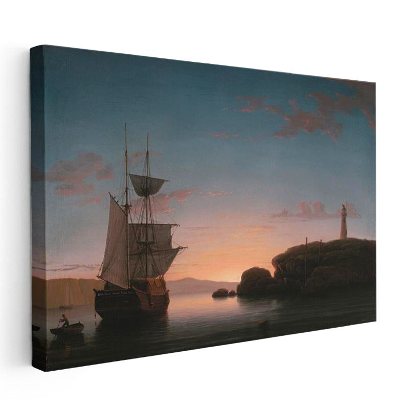 Yatay Kanvas Tablo Fitz Henry Lane Sunset at Sea Fener Ressam Tablosu Ev Ofis Duvar Dekoru