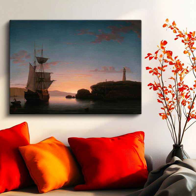 Yatay Kanvas Tablo Fitz Henry Lane Sunset at Sea Fener Ressam Tablosu Ev Ofis Duvar Dekoru