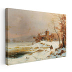 Yatay Kanvas Tablo August Cappelen Kış Donmuş Göl Kenarında Kale Ressam Tablosu Ev Ofis Duvar Dekoru