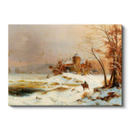 Yatay Kanvas Tablo August Cappelen Kış Donmuş Göl Kenarında Kale Ressam Tablosu Ev Ofis Duvar Dekoru