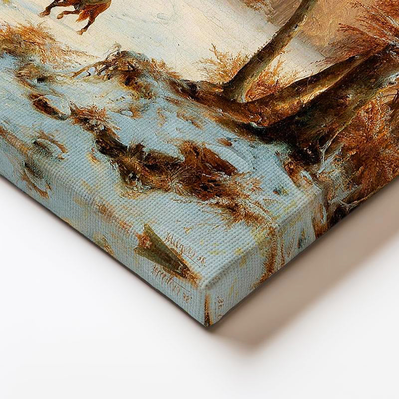 Yatay Kanvas Tablo August Cappelen Kış Donmuş Göl Kenarında Kale Ressam Tablosu Ev Ofis Duvar Dekoru