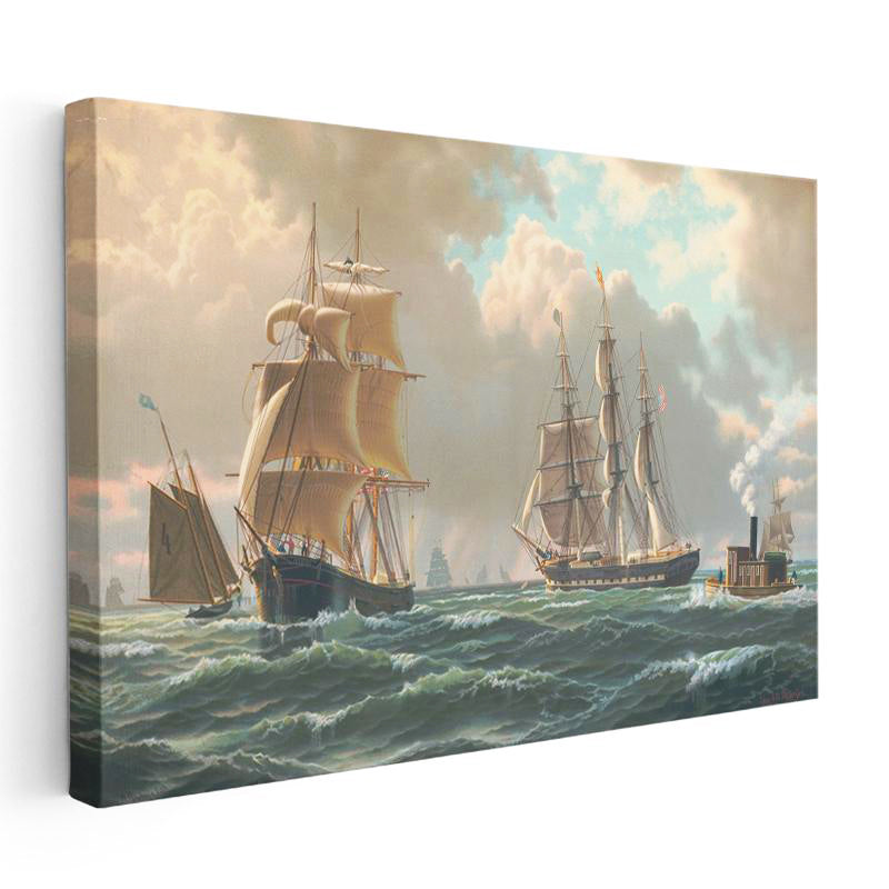 Yatay Kanvas Tablo John Stobart Denizde Yelkenliler Buharlı Ressam Tablosu Ev Ofis Duvar Dekoru