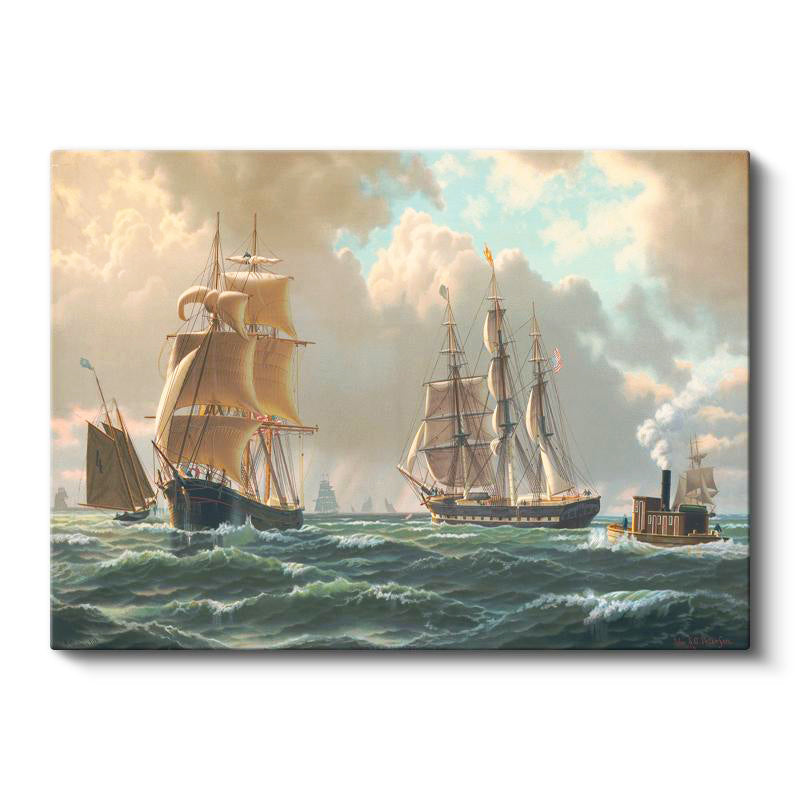 Yatay Kanvas Tablo John Stobart Denizde Yelkenliler Buharlı Ressam Tablosu Ev Ofis Duvar Dekoru