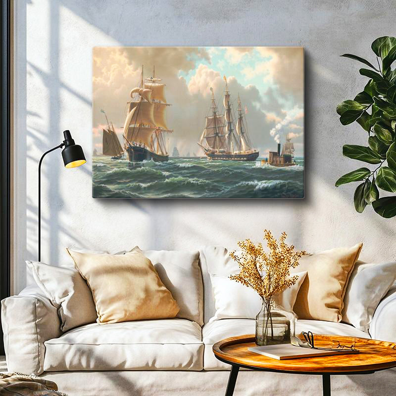 Yatay Kanvas Tablo John Stobart Denizde Yelkenliler Buharlı Ressam Tablosu Ev Ofis Duvar Dekoru