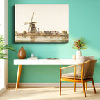 Yatay Kanvas Tablo Andreas Schelfhout Yel Değirmeni Köprü Ressam Tablosu Ev Ofis Duvar Dekoru