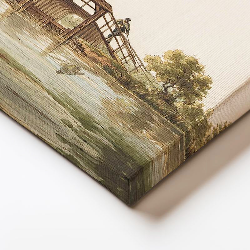 Yatay Kanvas Tablo Andreas Schelfhout Yel Değirmeni Köprü Ressam Tablosu Ev Ofis Duvar Dekoru