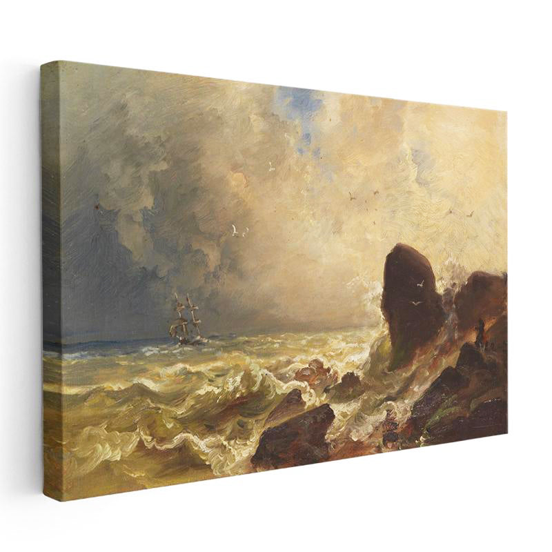 Yatay Kanvas Tablo William Trost Richards Fırtınalı Deniz Ressam Tablosu Ev Ofis Duvar Dekoru