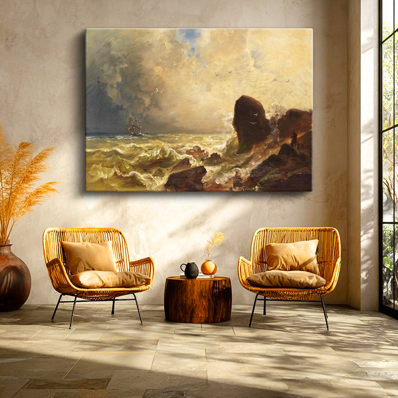 Yatay Kanvas Tablo William Trost Richards Fırtınalı Deniz Ressam Tablosu Ev Ofis Duvar Dekoru