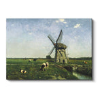 Yatay Kanvas Tablo Anton Mauve Yel Değirmeni ve İnekler Ressam Tablosu Duvar Dekoru