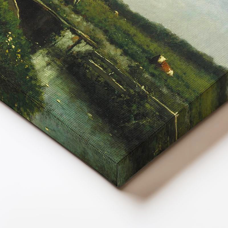 Yatay Kanvas Tablo Anton Mauve Yel Değirmeni ve İnekler Ressam Tablosu Duvar Dekoru