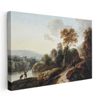 Yatay Kanvas Tablo C.J. Vernet Balıkçı ve Harabe Kuleli Köy Manzarası Ressam Tablosu Duvar Dekoru