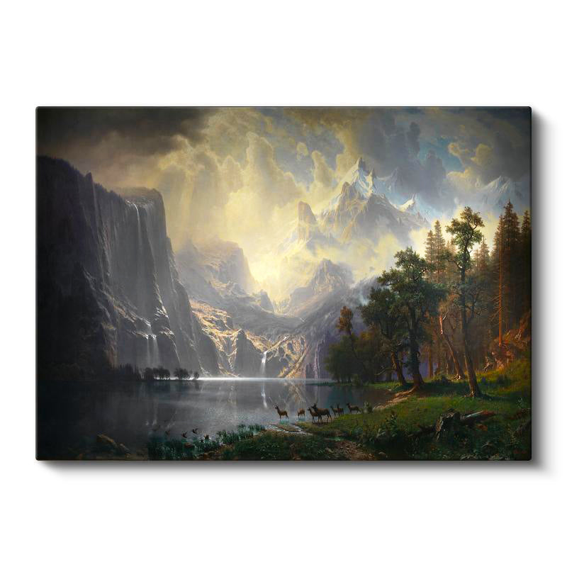 Yatay Kanvas Tablo Albert Bierstadt Yosemite Vadisi Şelale ve Göl Işık Ressam Tablosu Ev Ofis Dekoru