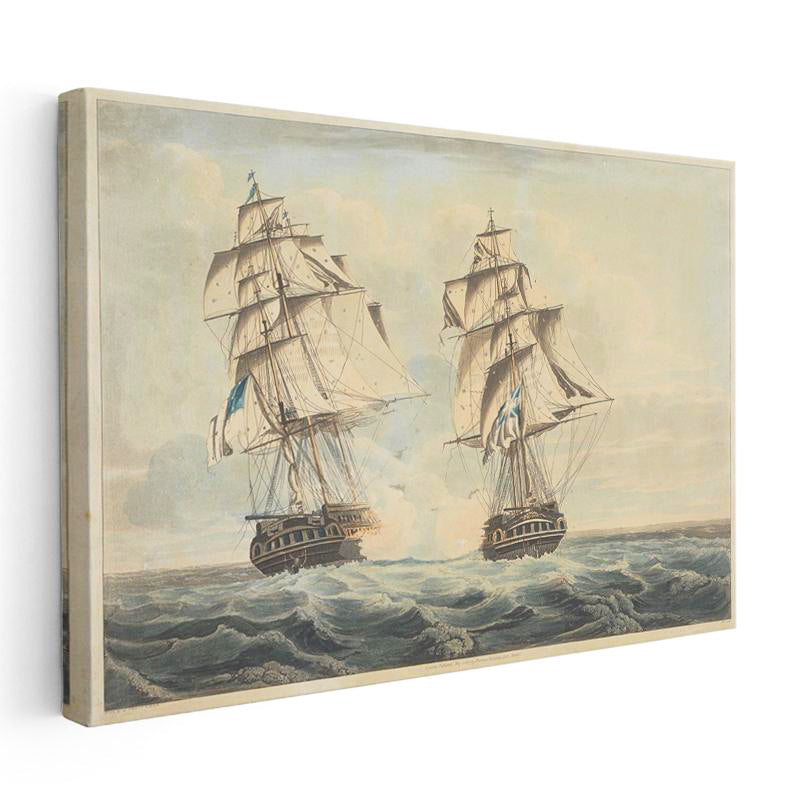 Yatay Kanvas Tablo Robert Dodd Deniz Savaşı Yelkenli Fırkateynler Ressam Tablosu Ev Ofis Dekoru