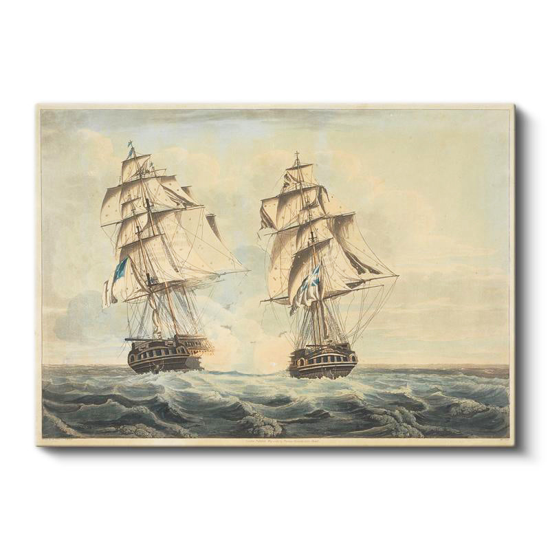 Yatay Kanvas Tablo Robert Dodd Deniz Savaşı Yelkenli Fırkateynler Ressam Tablosu Ev Ofis Dekoru