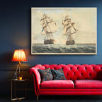 Yatay Kanvas Tablo Robert Dodd Deniz Savaşı Yelkenli Fırkateynler Ressam Tablosu Ev Ofis Dekoru