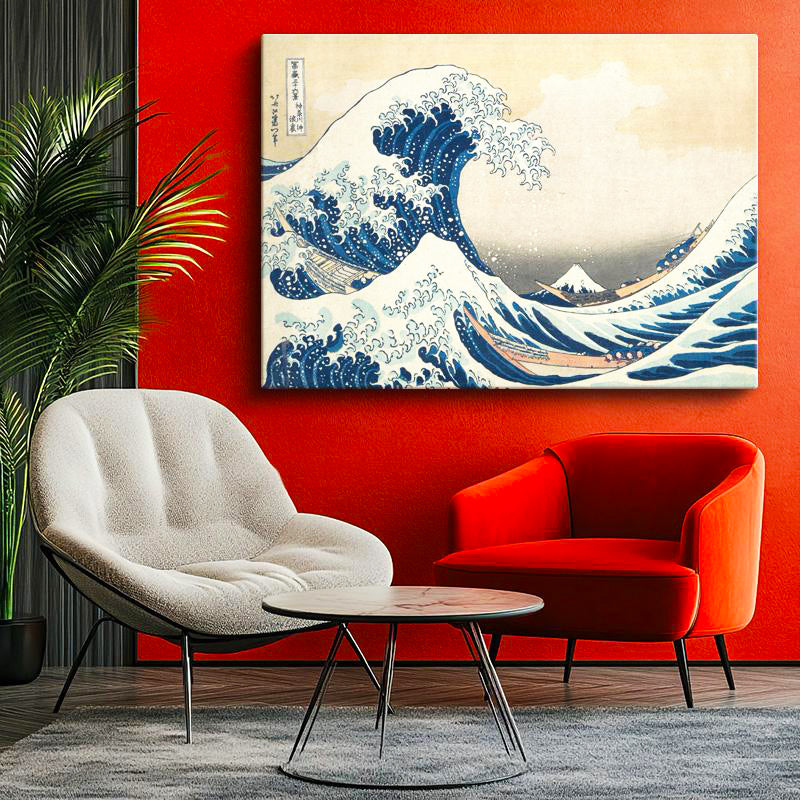 Yatay Kanvas Tablo Hokusai Büyük Dalga Kanagawa Fuji Dağı Ukiyo-e Japon Ressam Tablosu Duvar Dekoru