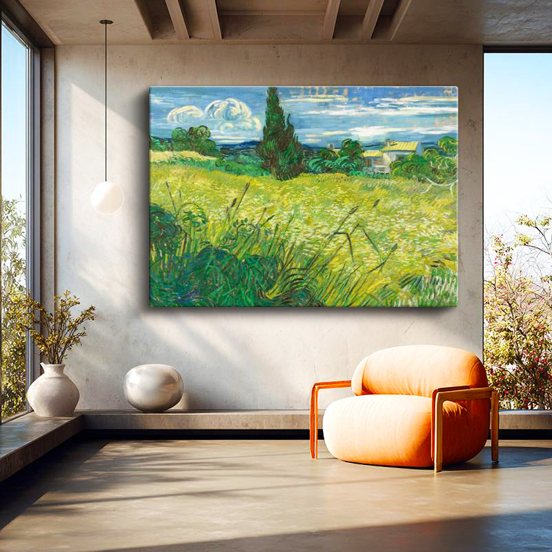 Yatay Kanvas Tablo Van Gogh Selvi Ağacı ve Çayır Ressam Tablosu Ev Ofis Duvar Dekoru