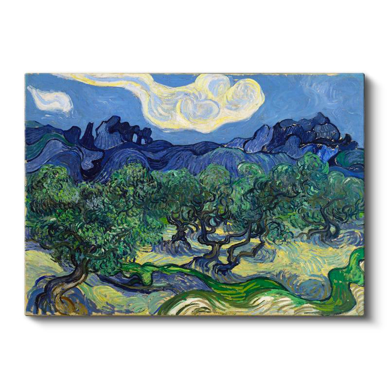 Yatay Kanvas Tablo Van Gogh Zeytin Ağaçları Mavi Dağlar Bulutlu Ressam Tablosu Ev Ofis Duvar Dekoru