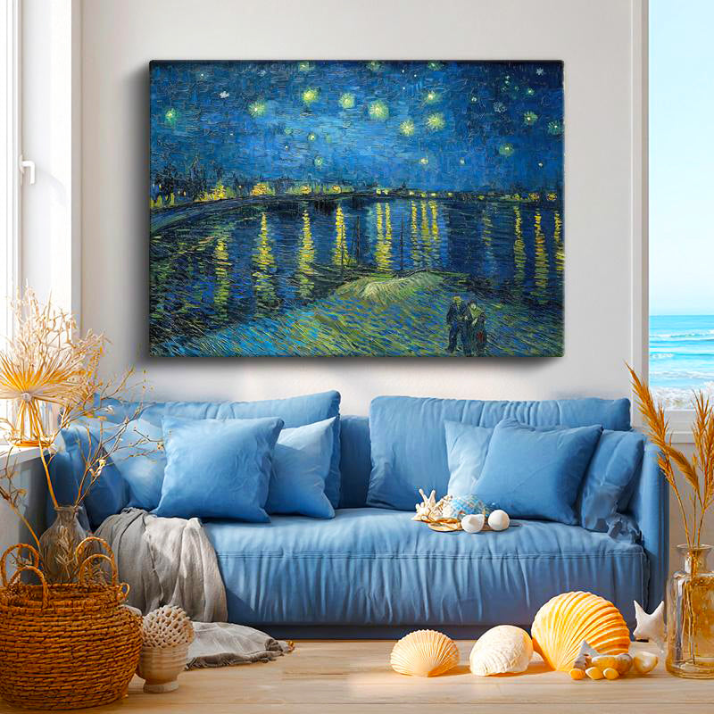 Yatay Kanvas Tablo Van Gogh Rhone Üzerinde Yıldızlı Gece Rıhtım Ressam Tablosu Ev Ofis Duvar Dekoru