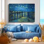 Yatay Kanvas Tablo Van Gogh Rhone Üzerinde Yıldızlı Gece Rıhtım Ressam Tablosu Ev Ofis Duvar Dekoru