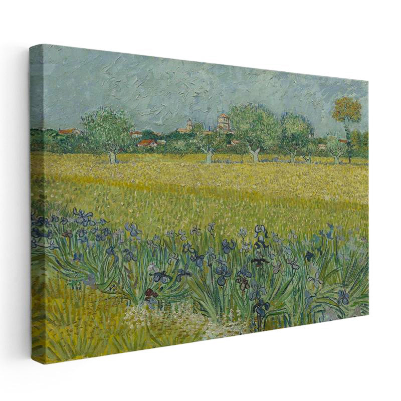 Yatay Kanvas Tablo Van Gogh İrisler ve Buğday Tarlası Köy Ressam Tablosu Ev Ofis Duvar Dekoru