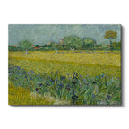 Yatay Kanvas Tablo Van Gogh İrisler ve Buğday Tarlası Köy Ressam Tablosu Ev Ofis Duvar Dekoru