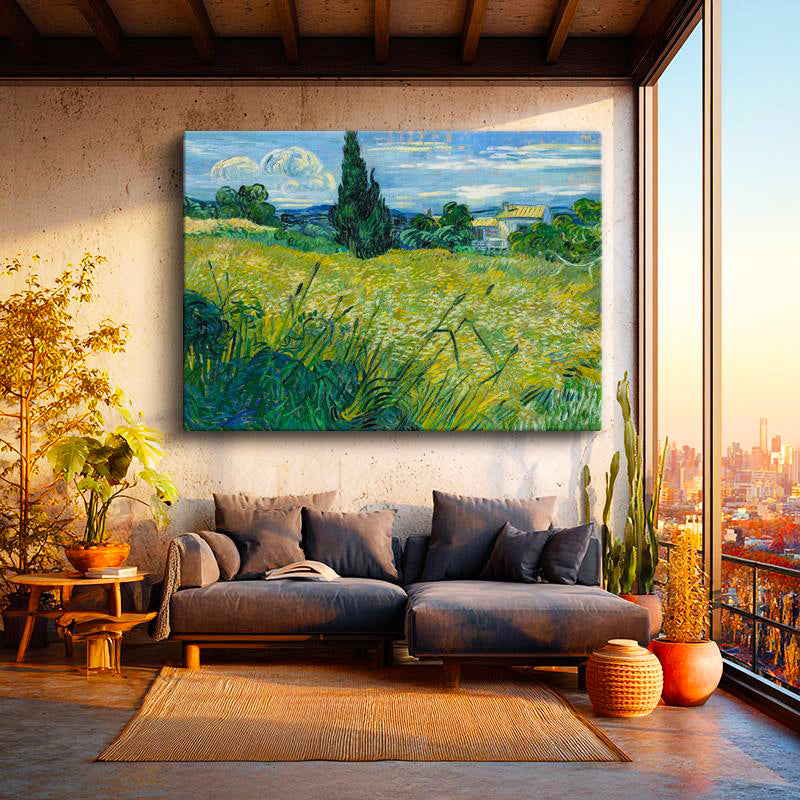 Yatay Kanvas Tablo Van Gogh Selvili Çayır Çiftlik Evi Ressam Tablosu Ev Ofis Duvar Dekoru