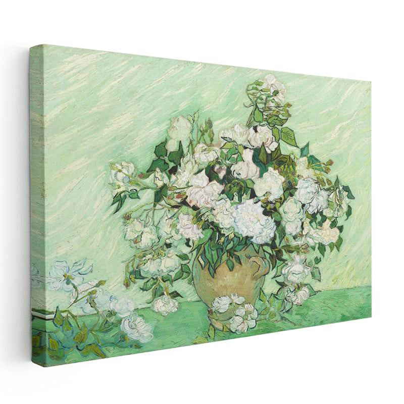 Yatay Kanvas Tablo Van Gogh Beyaz Güller Vazo Çiçekli Natürmort Ressam Tablosu Ev Ofis Duvar Dekoru