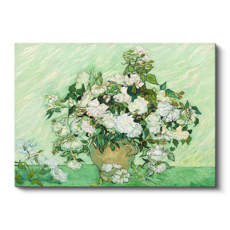 Yatay Kanvas Tablo Van Gogh Beyaz Güller Vazo Çiçekli Natürmort Ressam Tablosu Ev Ofis Duvar Dekoru
