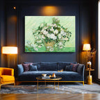 Yatay Kanvas Tablo Van Gogh Beyaz Güller Vazo Çiçekli Natürmort Ressam Tablosu Ev Ofis Duvar Dekoru