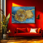 Yatay Kanvas Tablo Van Gogh Ters Çevrilmiş Ayçiçeği Mavi Ressam Tablosu Ev Ofis Duvar Dekoru