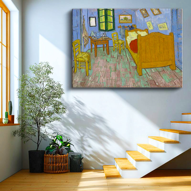 Yatay Kanvas Tablo Van Gogh Arles'teki Yatak Odası Sandalye Ressam Tablosu Ev Ofis Duvar Dekoru