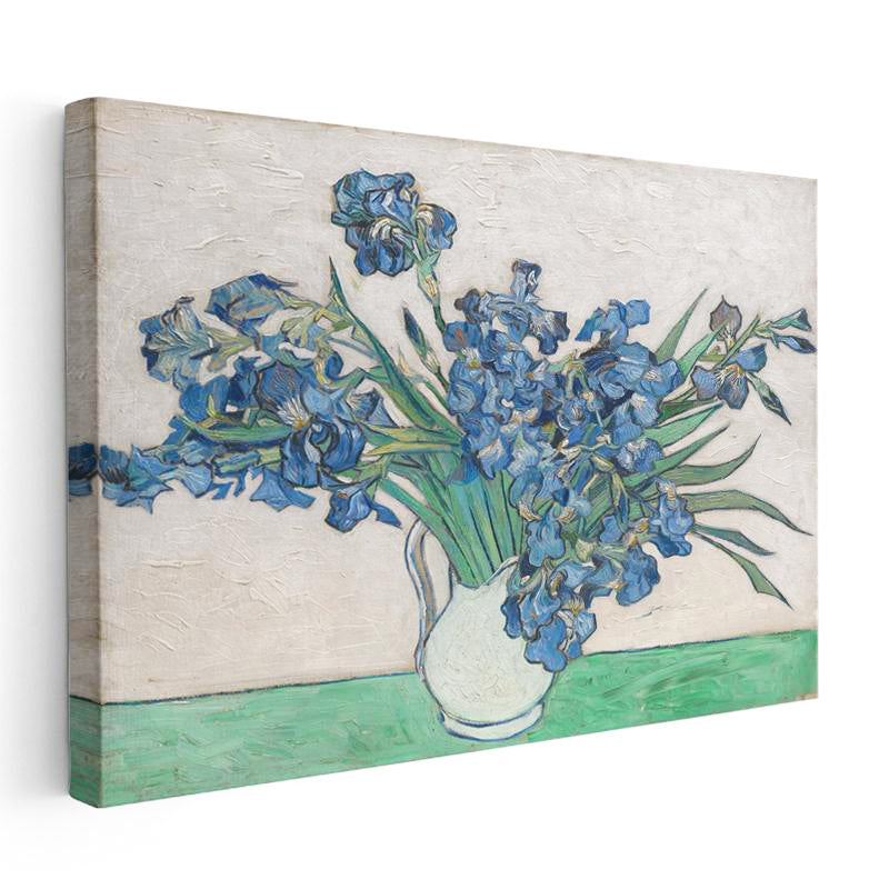 Yatay Kanvas Tablo Van Gogh Beyaz Vazoda Mavi İrisler Ressam Tablosu Ev Ofis Duvar Dekoru