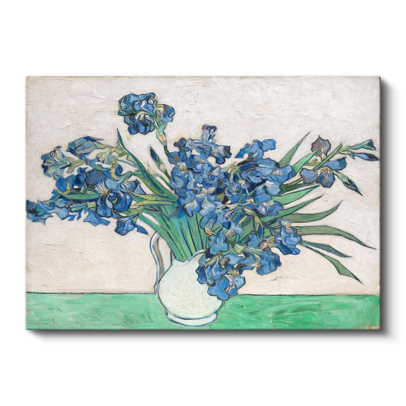 Yatay Kanvas Tablo Van Gogh Beyaz Vazoda Mavi İrisler Ressam Tablosu Ev Ofis Duvar Dekoru