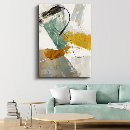 Dinamik Denge - Turkuaz ve Amber Tonlarında Soyut Fırça Darbeleri Kanvas Tablo