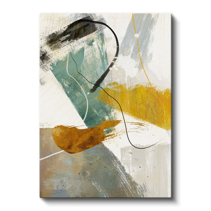 Dinamik Denge - Turkuaz ve Amber Tonlarında Soyut Fırça Darbeleri Kanvas Tablo