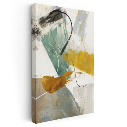 Dinamik Denge - Turkuaz ve Amber Tonlarında Soyut Fırça Darbeleri Kanvas Tablo