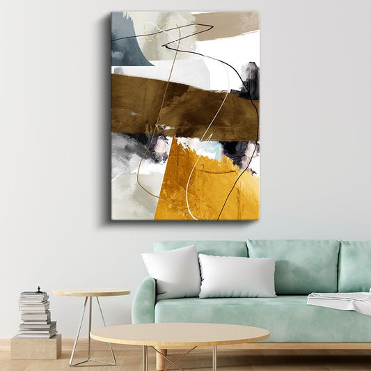 Geometrik Harmoni - Toprak Tonları ve İnce Çizgilerle Modern Soyut Kanvas Tablo
