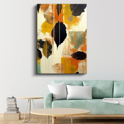 Organik Formlar - Sonbahar Renkleriyle Stilize Yaprak Siluetleri Kanvas Tablo