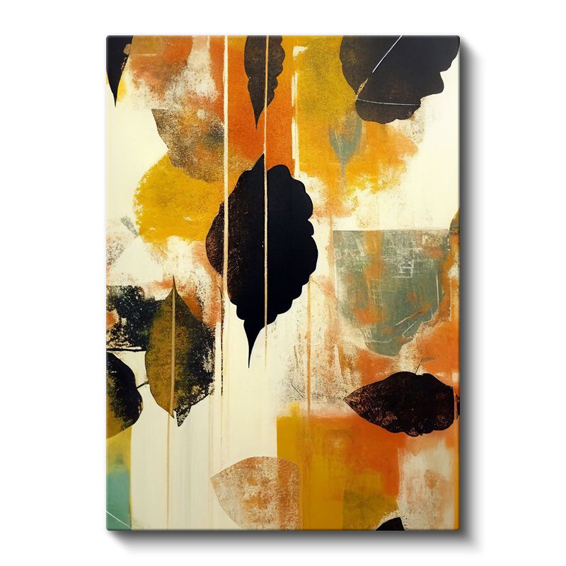 Organik Formlar - Sonbahar Renkleriyle Stilize Yaprak Siluetleri Kanvas Tablo