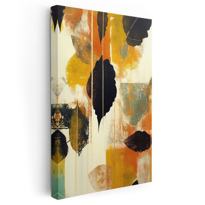 Organik Formlar - Sonbahar Renkleriyle Stilize Yaprak Siluetleri Kanvas Tablo
