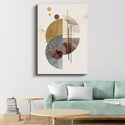 Kozmik Denge - Altın Vurgulu Geometrik Daireler Kompozisyonu Kanvas Tablo