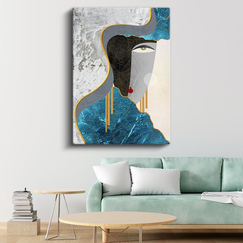 Soyut Silüet - Turkuaz ve Altın Detaylı Modern Portre Kanvas Tablo