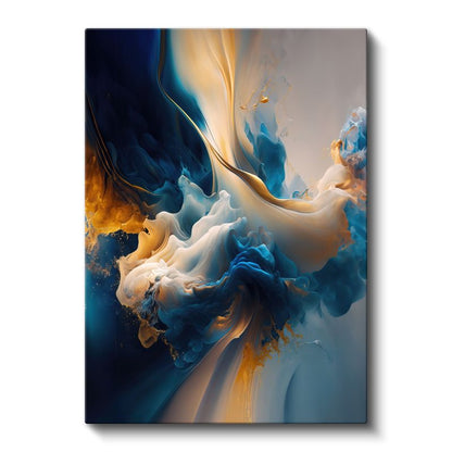 Akışkan Rüya - Mavi ve Altın Tonlarında Sıvı Formlar Kanvas Tablo