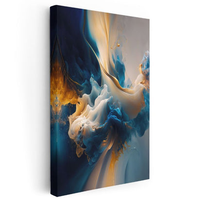 Akışkan Rüya - Mavi ve Altın Tonlarında Sıvı Formlar Kanvas Tablo