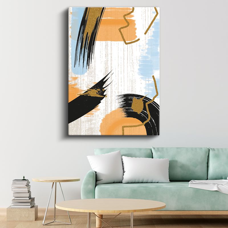 Altın Dokunuş - Mavi ve Turuncu Tonlarında Dinamik Kompozisyon Kanvas Tablo
