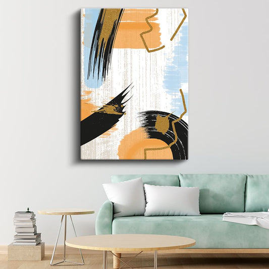 Altın Dokunuş - Mavi ve Turuncu Tonlarında Dinamik Kompozisyon Kanvas Tablo