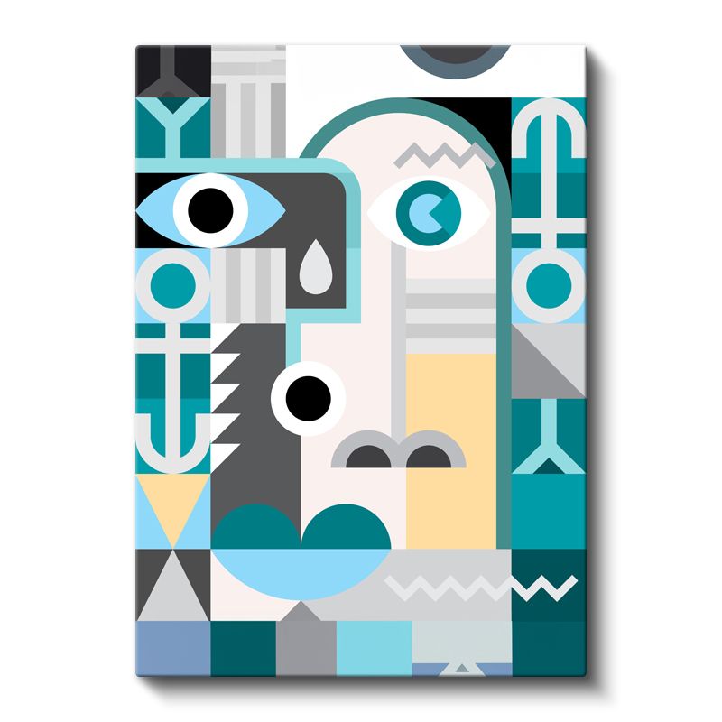 Geometrik Portre - Turkuaz ve Gri Tonlarında Modern Yüz Kanvas Tablo