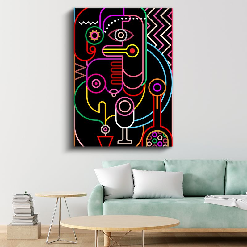 Neon Soyutlama - Renkli Çizgilerle Stilize Yüz Silueti Kanvas Tablo