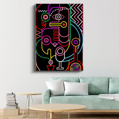 Neon Soyutlama - Renkli Çizgilerle Stilize Yüz Silueti Kanvas Tablo